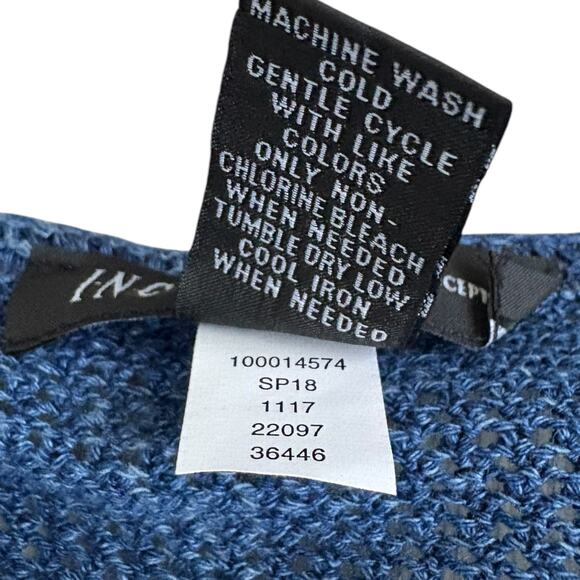 INC Y2K Style Boho Festival Floral Artsy Bell Sleeves Cold Shoulder Knit M Blue - Picture 8 of 8